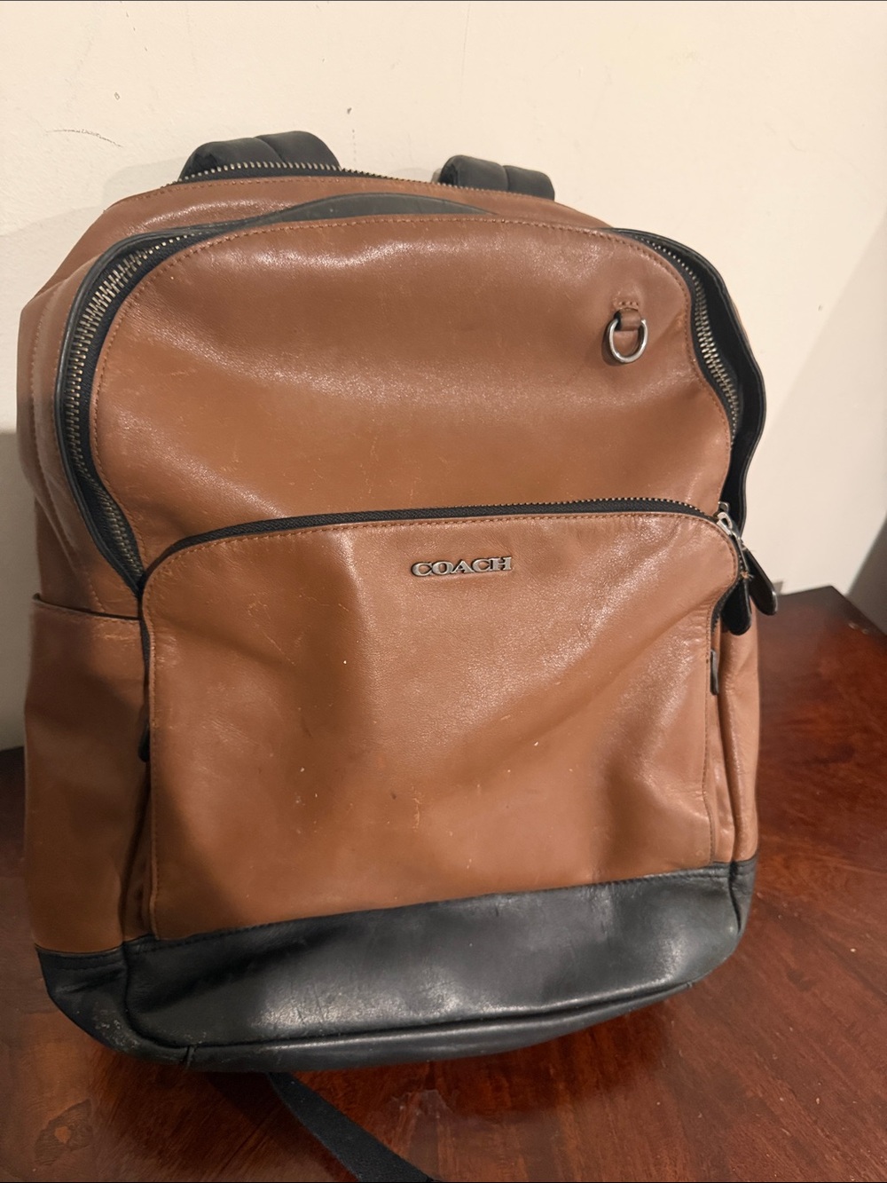 Coach Two-Tone Brown Leather Backpack with Black Base